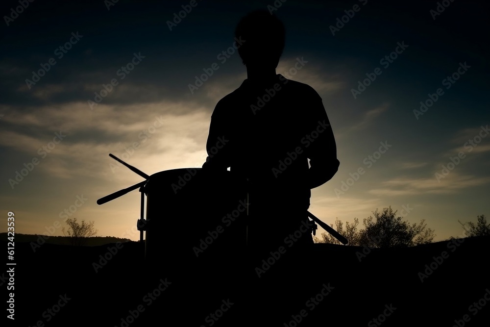 silhouette of a person playing drums