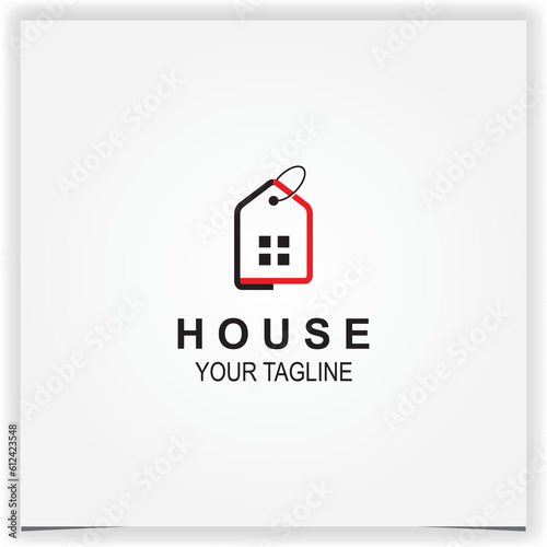 Price tag label with house home sell buy real estate property marketing promo logo premium elegant template vector eps 10