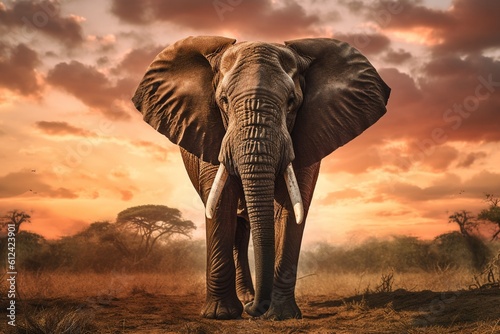 Powerful Elephant Leads the Herd Through the Wild, Resilient and Strong. Generative AI. © Picogram