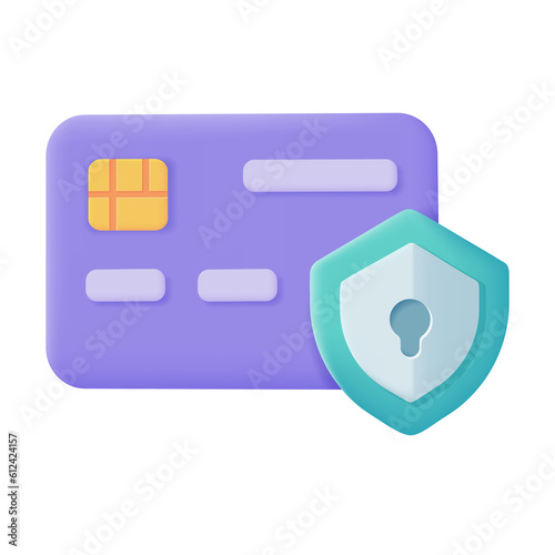 Credit card 3d icon. Online payment cashless society Secure payment by credit card. 3d illustration