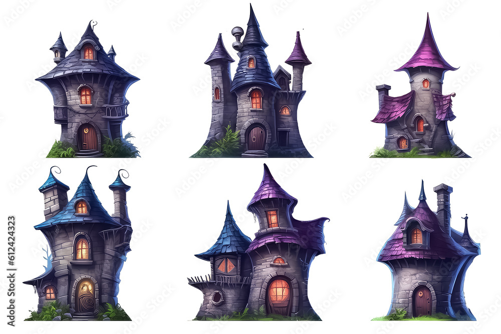 Halloween castle isolated on transparent background with house template silhouette. AI Generative AI