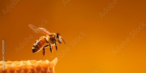 Bee flying over honey, Generative AI