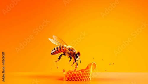 Bee flying over honey, Generative AI