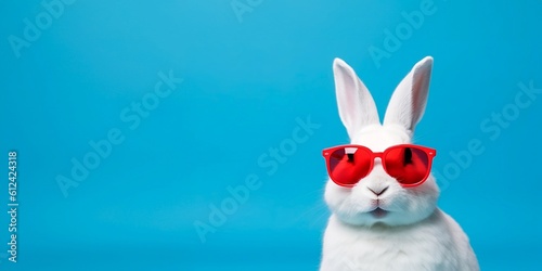 Rabbit wearing glasses, background minimalist, Generativa AI