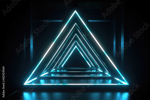 Neon Geometric Fusion: Abstract 3D Render with Glowing Triangular Frame