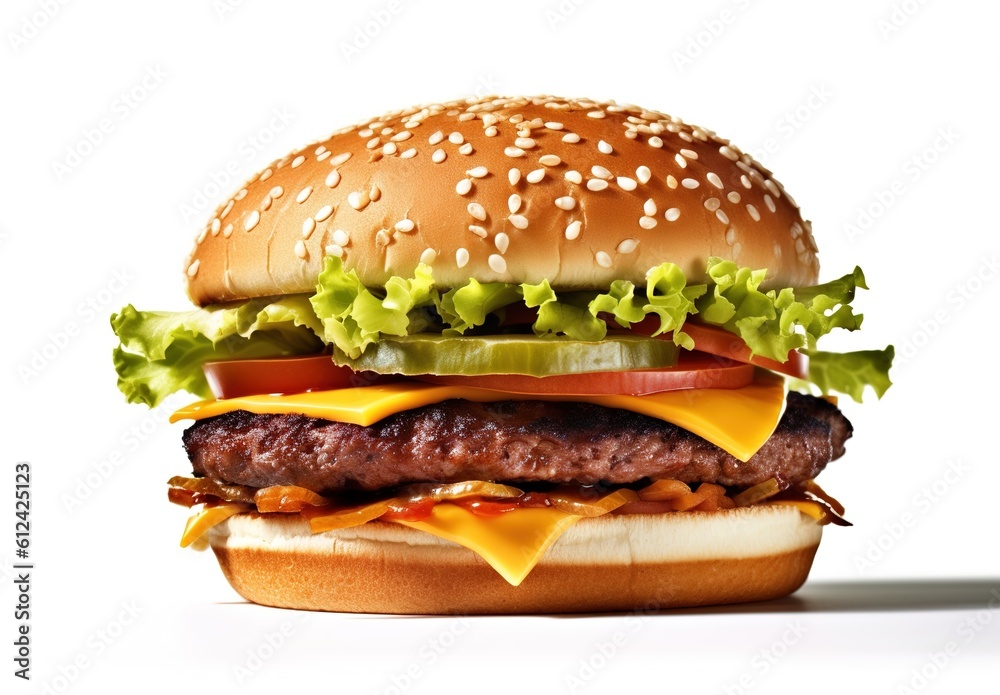 Cheeseburger or hamberger on a white background. fast food