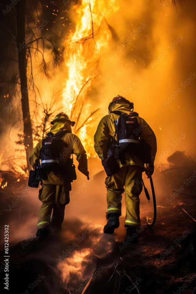 AI generated Firefighters fighting a fire in a forest AI generated Firefighters fighting a fire in a forest