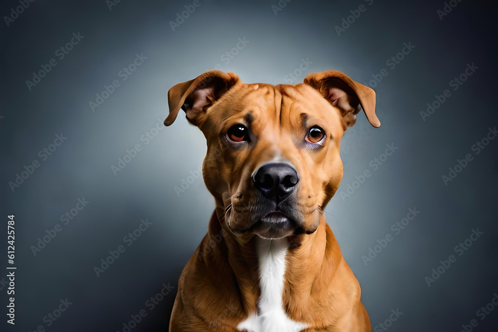 Staffordshire Bull Terrier on gray background