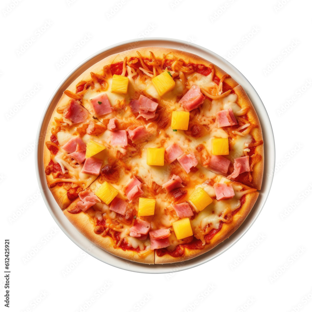 Hawaiian Pizza Isolated on a Transparent Background. Generative AI Hawaiian Pizza Isolated on a Transparent Background. Generative AI