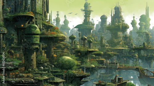 AI generated futuristic city with lots of trees and greenery © DyrElena