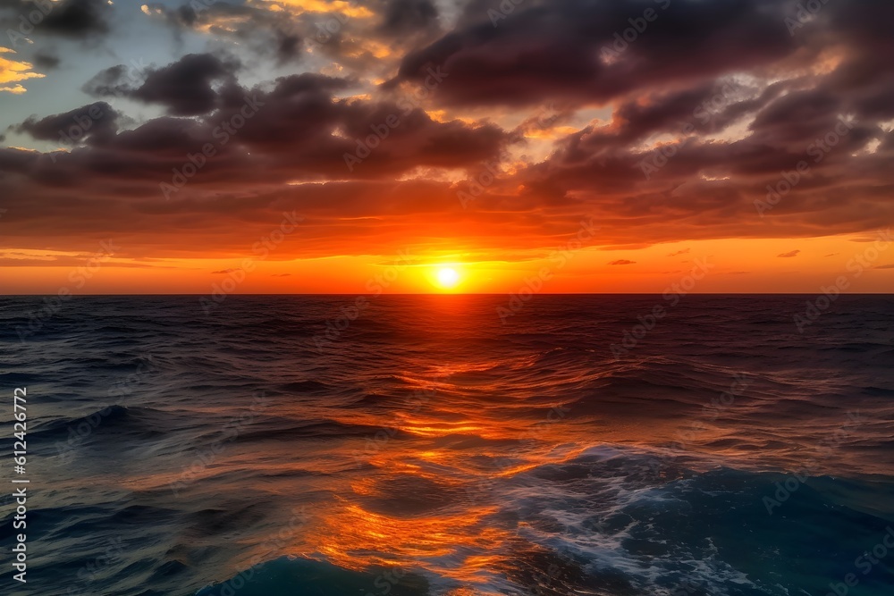 A breathtaking view of the sun setting over the ocean.