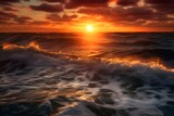 A beautiful sunset over the ocean captured in a photograph.