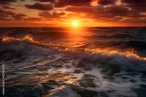 A beautiful sunset over the ocean captured in a photograph.