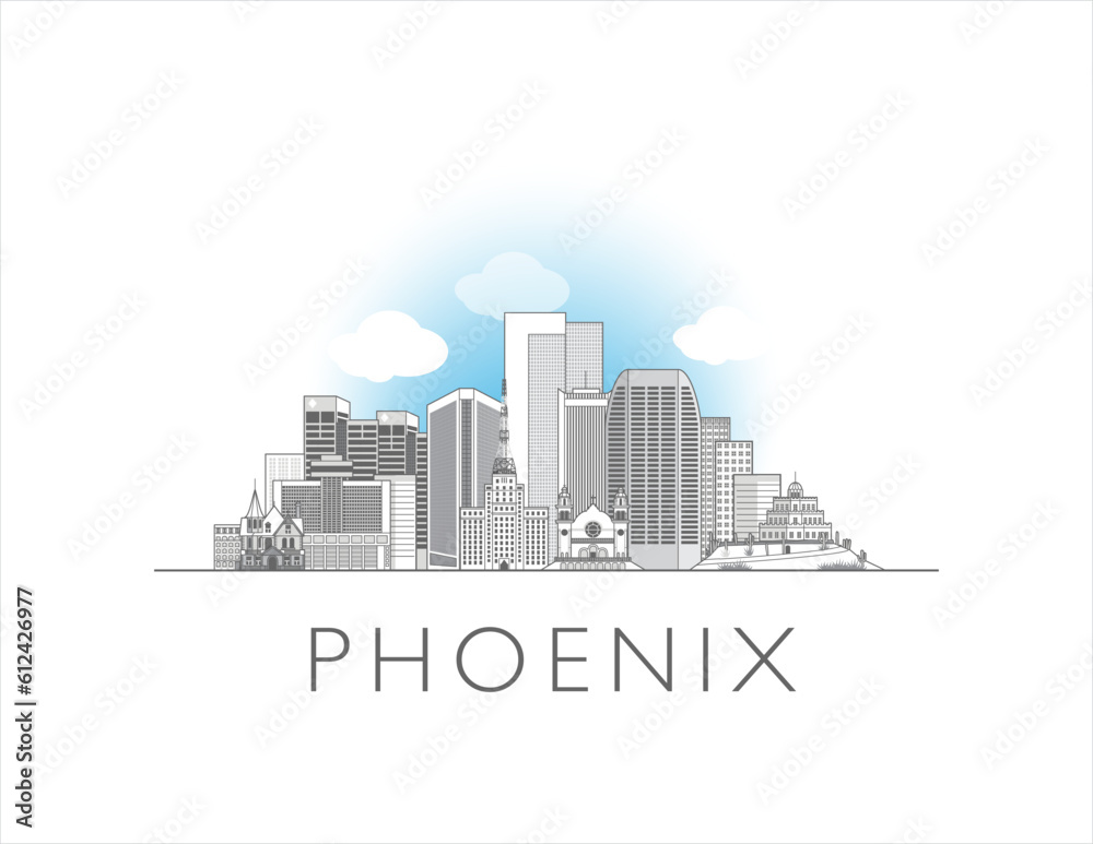 Fototapeta premium Phoenix Arizona cityscape line art style vector illustration