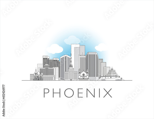 Phoenix Arizona cityscape line art style vector illustration