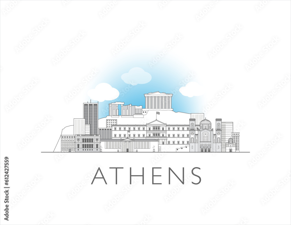 Athens, Greece, cityscape line art style vector illustration