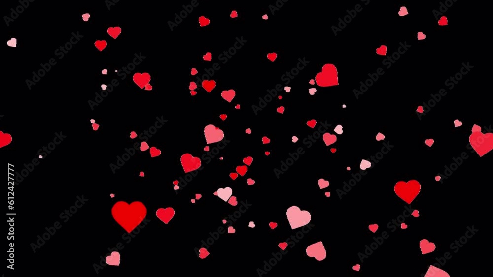 画面中央から溢れだす赤いハートのパーティクル。アルファチャンネル白背景。4Kモーショングラフィックスビデオ。ProRes4444。