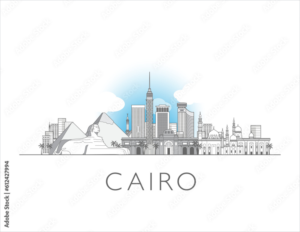 Cairo, Egypt cityscape line art style vector illustration