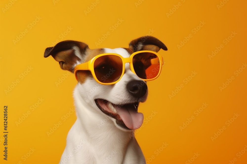 cute dog portrait funny sunglasses friend pet isolated animal smile background. Generative AI.