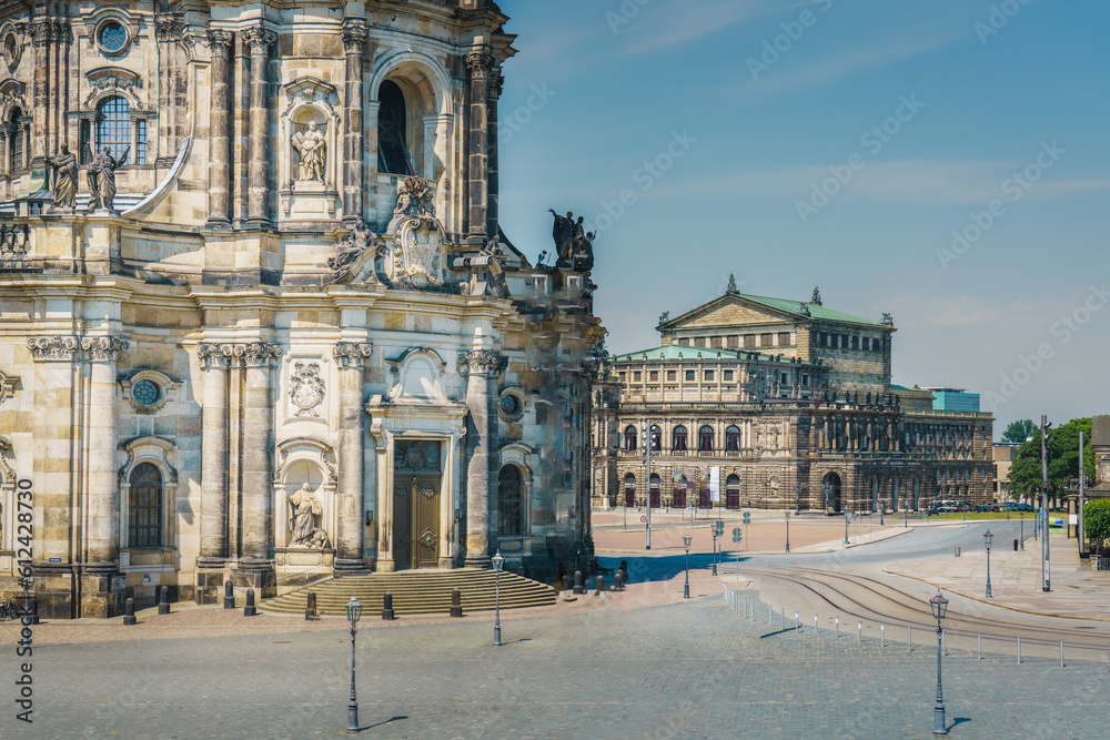 Cityscape. Dresden city panorama. View of the buildings.