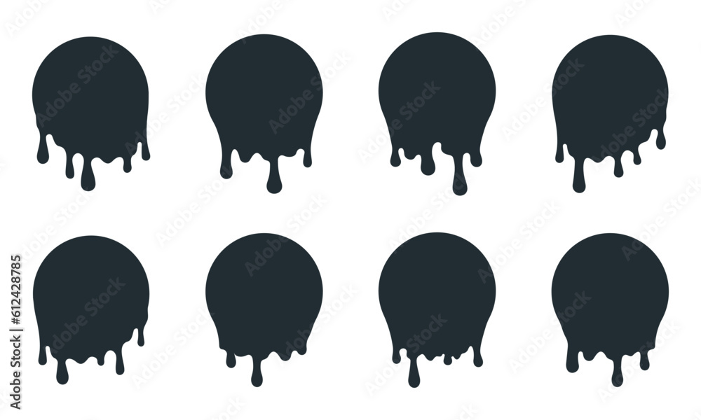Dripping frames. Black paint fluid drop shapes, messy dripping dark ink elements. Flat vector illustration set Dripping frames. Black paint fluid drop shapes, messy dripping dark ink elements. Flat vector illustration set
