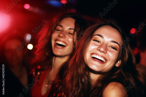 Two friends having fun at a nightclub in summer. Generative Ai