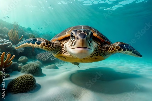 green sea turtle swimming