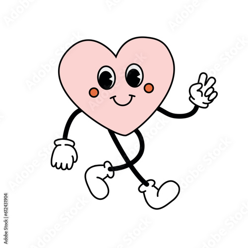 Vector retro groovy cartoon colored heart isolated on white background