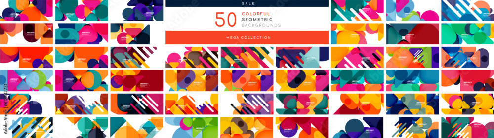 © antishock - Mega collection of funny bright colorful geometric patterns. Backdrop bundle for wallpaper, banner, background, landing page, wall art, invitation, print, posters