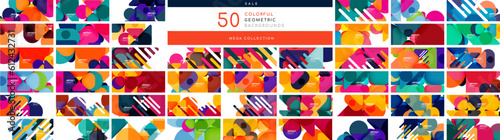 Mega collection of funny bright colorful geometric patterns. Backdrop bundle for wallpaper, banner, background, landing page, wall art, invitation, print, posters