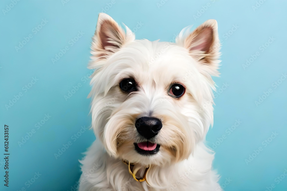 West Highland White Terrier on light blue background West Highland White Terrier on light blue background