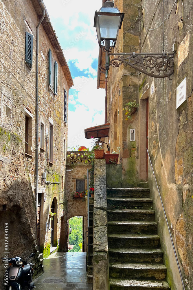 Beautiful view from alley in Pitigliano, Italy