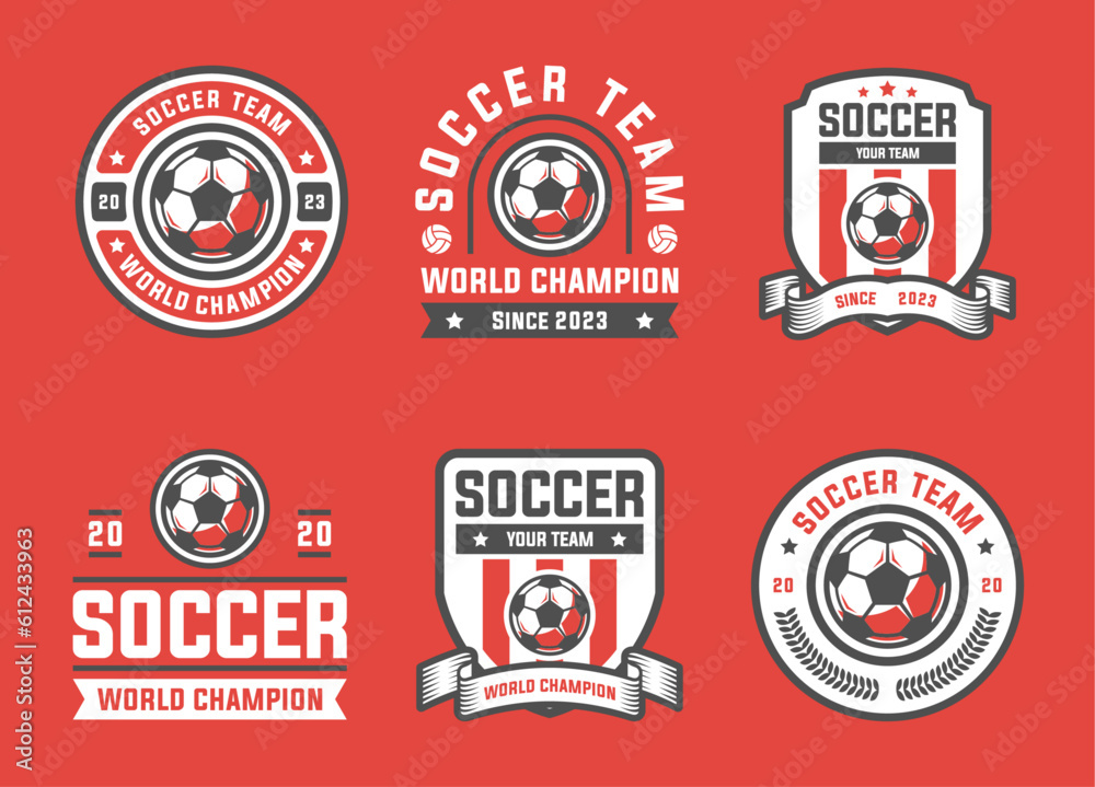 Set of soccer Logo or football club sign badge. Football logo with shield background vector design collection