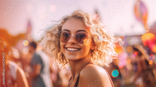 Beautiful girl / women having fun at a music festival / concert