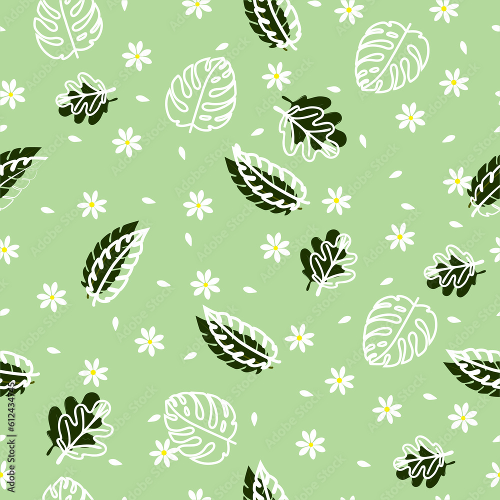 Hand Drawn Tropical Leaf Line Art Seamless Pattern Unveiled on a Vibrant green pastel Background Hand Drawn Tropical Leaf Line Art Seamless Pattern Unveiled on a Vibrant green pastel Background