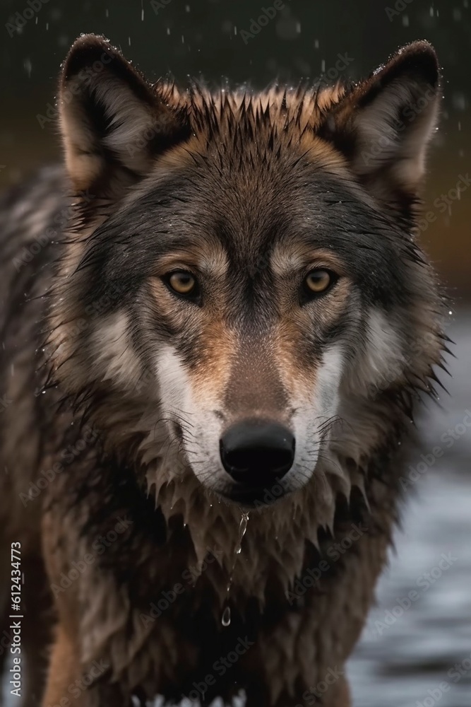 Powerful wolf portrait, created with generative AI