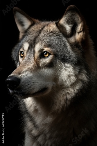 Powerful wolf portrait  created with generative AI