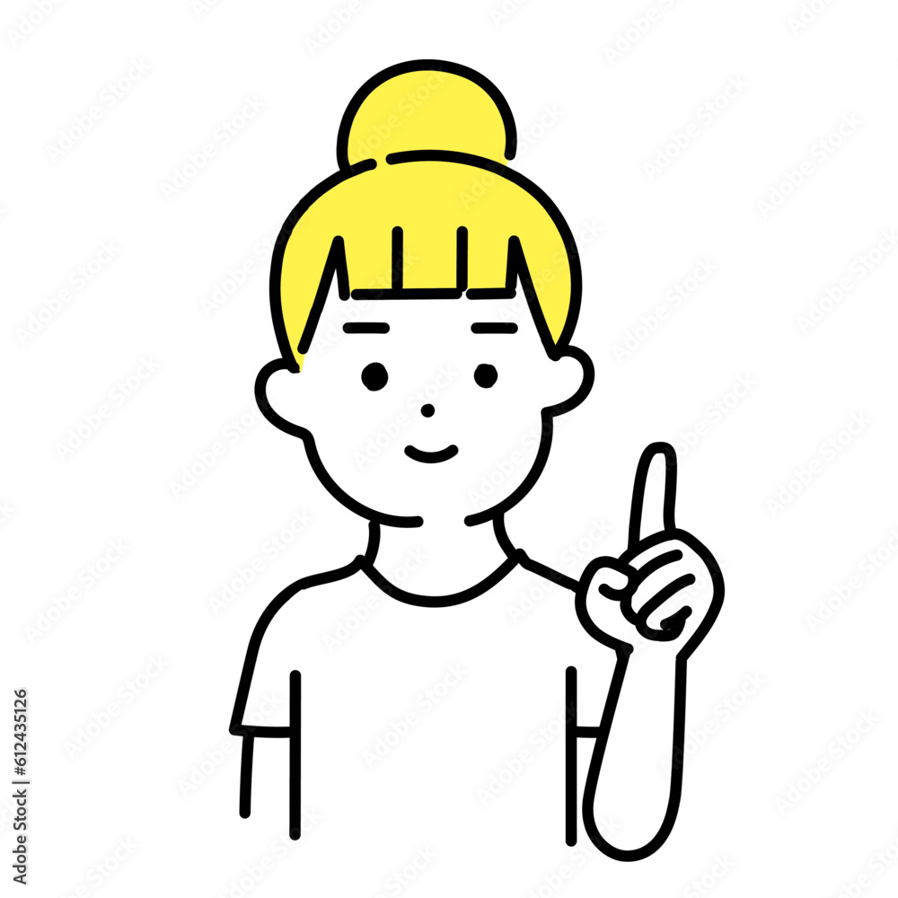 かわいい人物のイラストシリーズ _ カジュアルな女性_ 指差し かわいい人物のイラストシリーズ _ カジュアルな女性_ 指差し