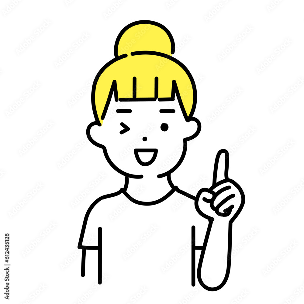 かわいい人物のイラストシリーズ _ カジュアルな女性_ 指差し