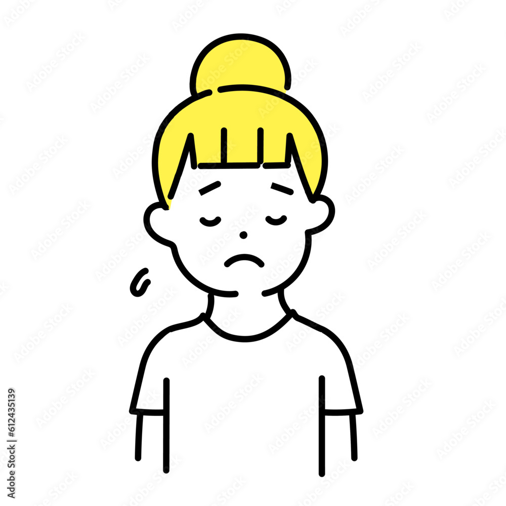 Obraz premium かわいい人物のイラストシリーズ _ カジュアルな女性_ 俯く