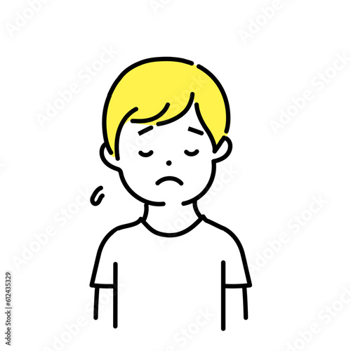 かわいい人物のイラストシリーズ _ カジュアルな男性_ 俯く