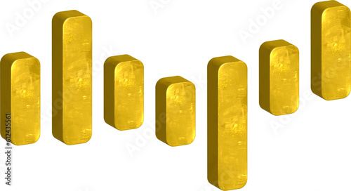 3D Growth bar graph on isolated gold background, Golden Business Bar, Market investment trading, exchange, rendering, trade, simple, isometric, financial, index, forex.