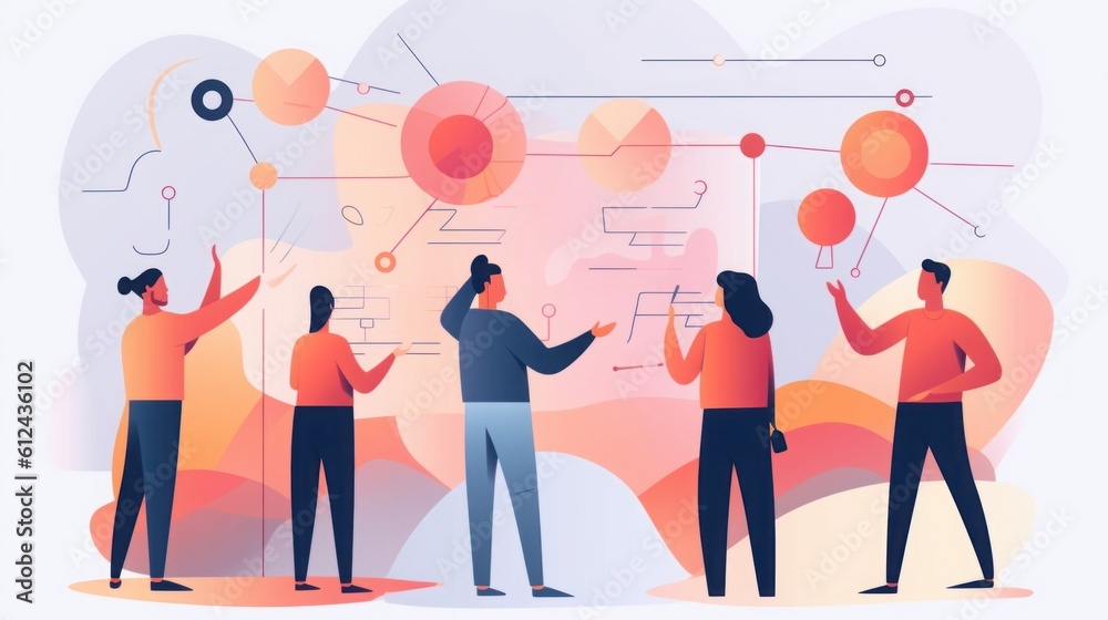 Direction. Planning, strategy. The team is discussing about a new idea. illustration, Generative AI Direction. Planning, strategy. The team is discussing about a new idea. illustration, Generative AI