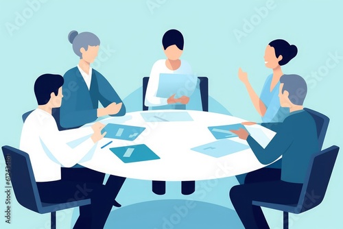Discussion. The team discusses around the table.  illustration, Generative AI
