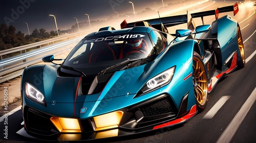 Neon Velocity: Futuristic Sports Car with Dazzling Light Trails