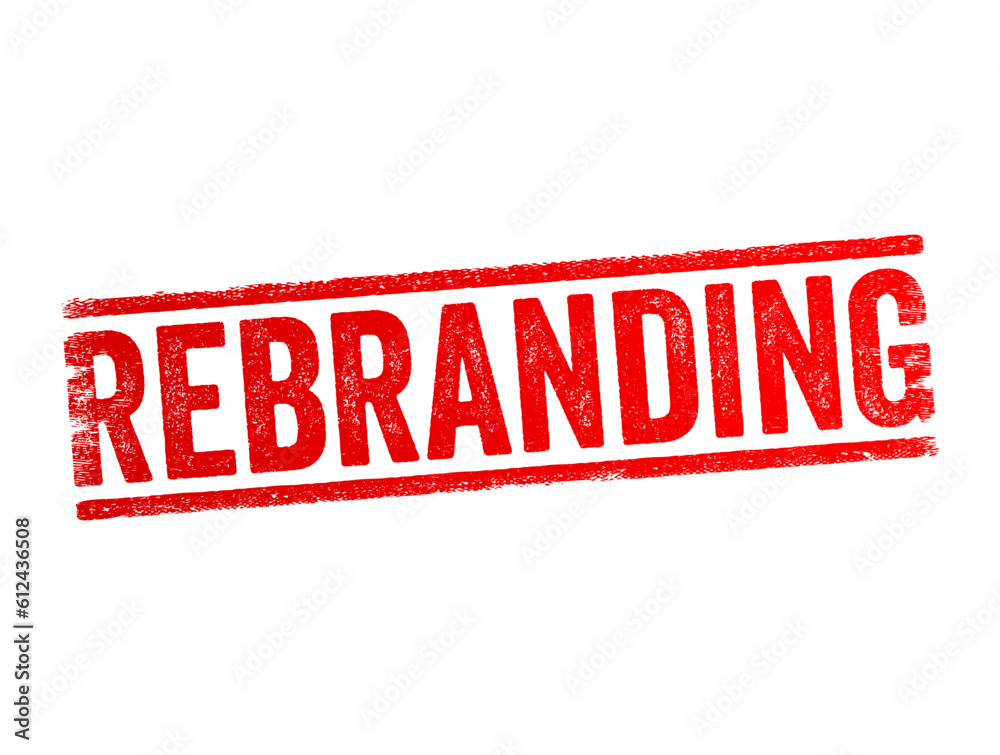Rebranding is the process of changing the corporate image of an organisation, text concept stamp