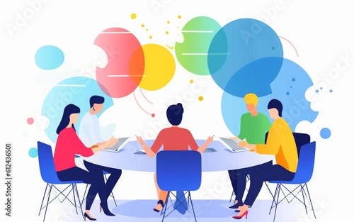 Discussion. The team discusses around the table.  illustration, Generative AI