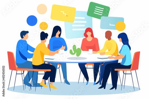 Discussion. The team discusses around the table.  illustration, Generative AI