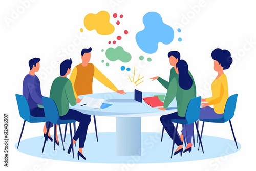 Discussion. The team discusses around the table.  illustration, Generative AI