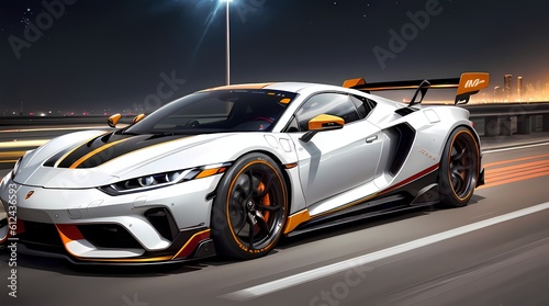 Neon Velocity: Futuristic Sports Car with Dazzling Light Trails